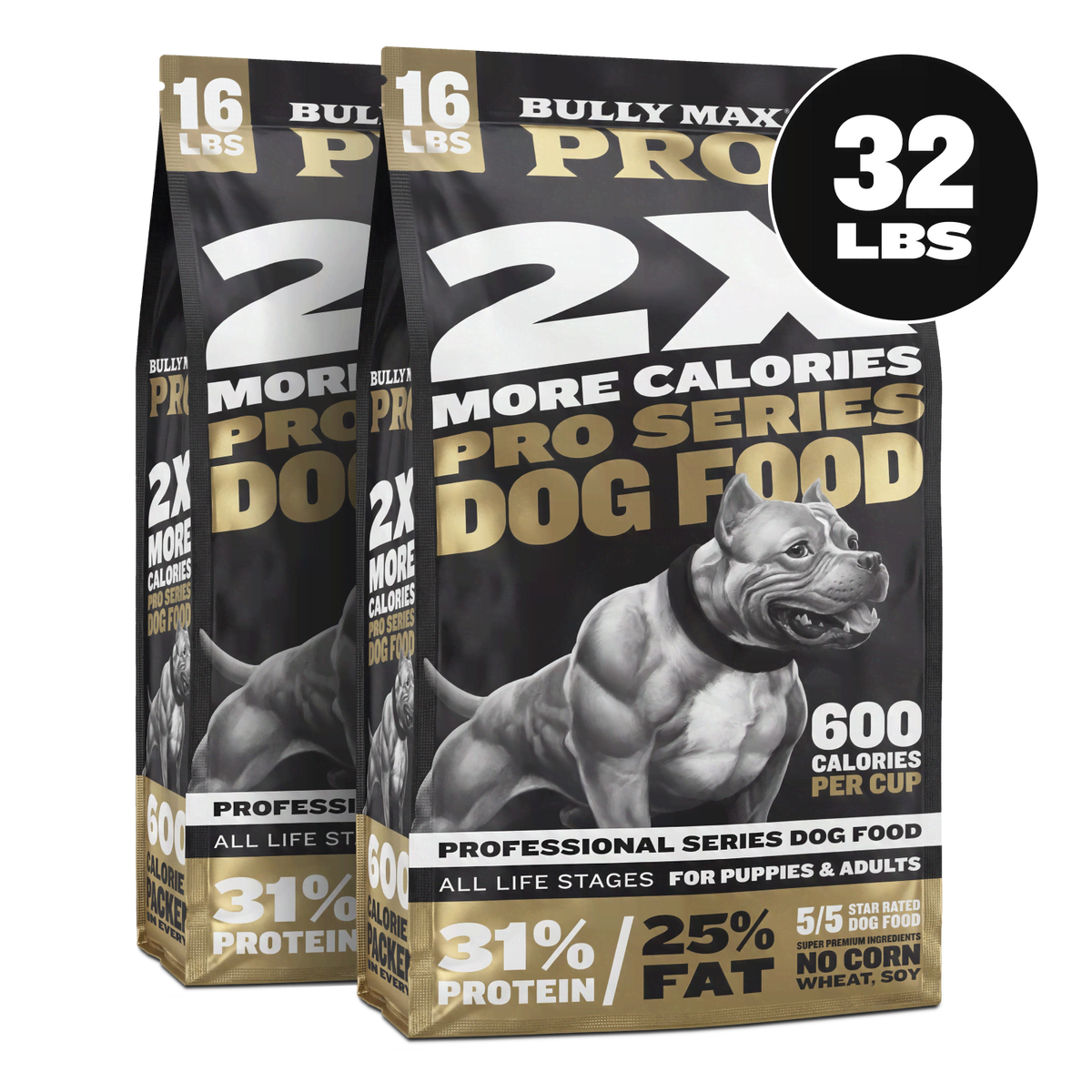 Bully Max PRO Series 31/25 High Calorie Dog Food, 32 lb bag, front of bag