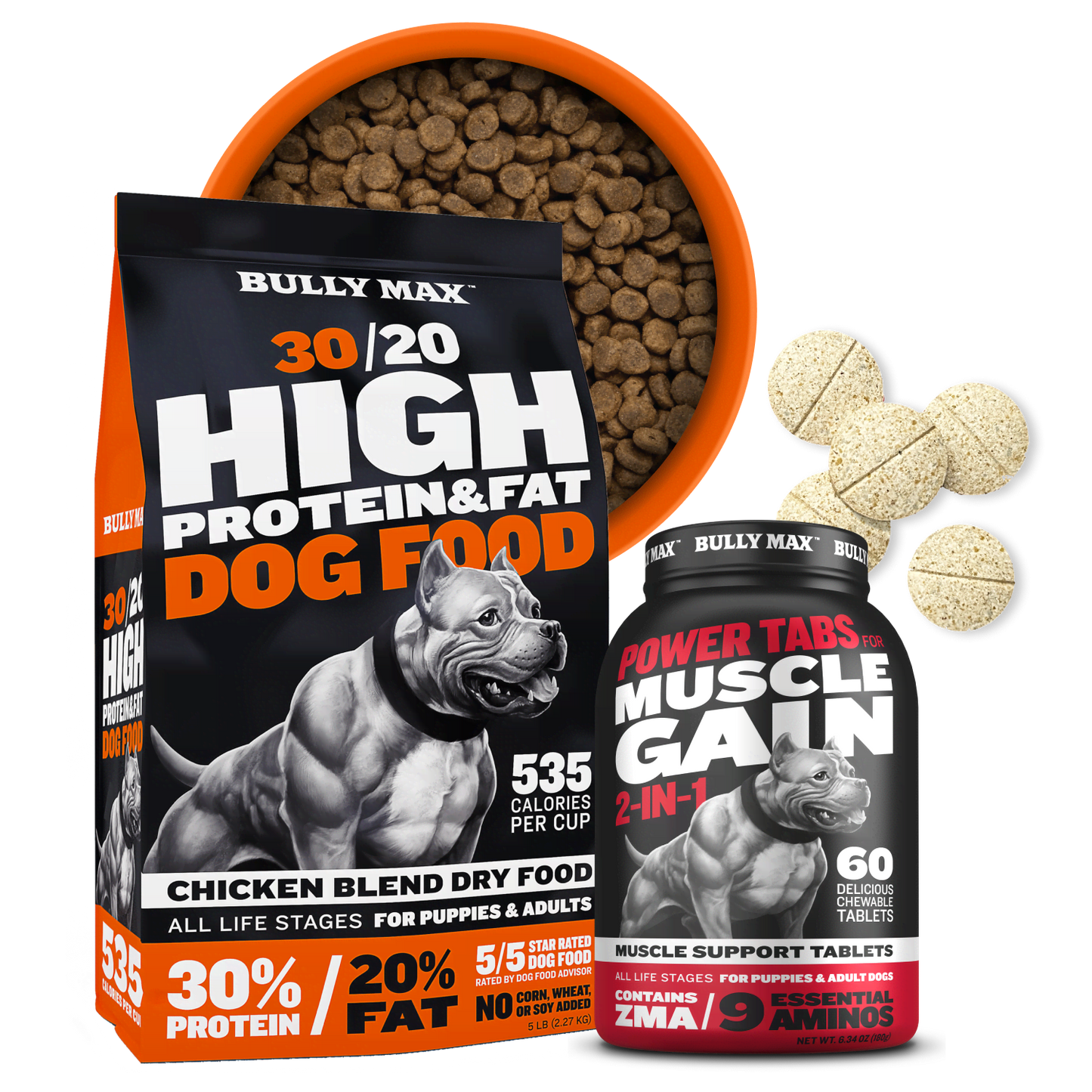 Bully Max Dog Food (40 lbs.) & Muscle Building Tablets Bundle