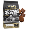 Bully Max Pro Series Power Chews for Muscle Gain 11-in-1, front of bag with a pile of the soft chews