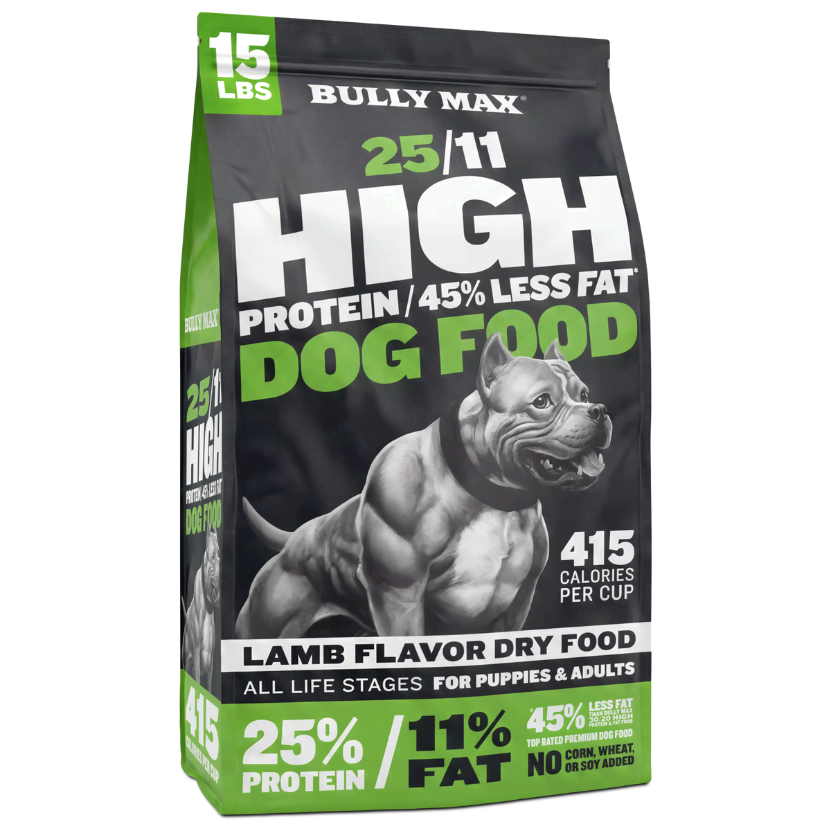 Bully Max 25/11 High Protein Lamb Dog Food (45% less fat), 15 lb bag, front of bag