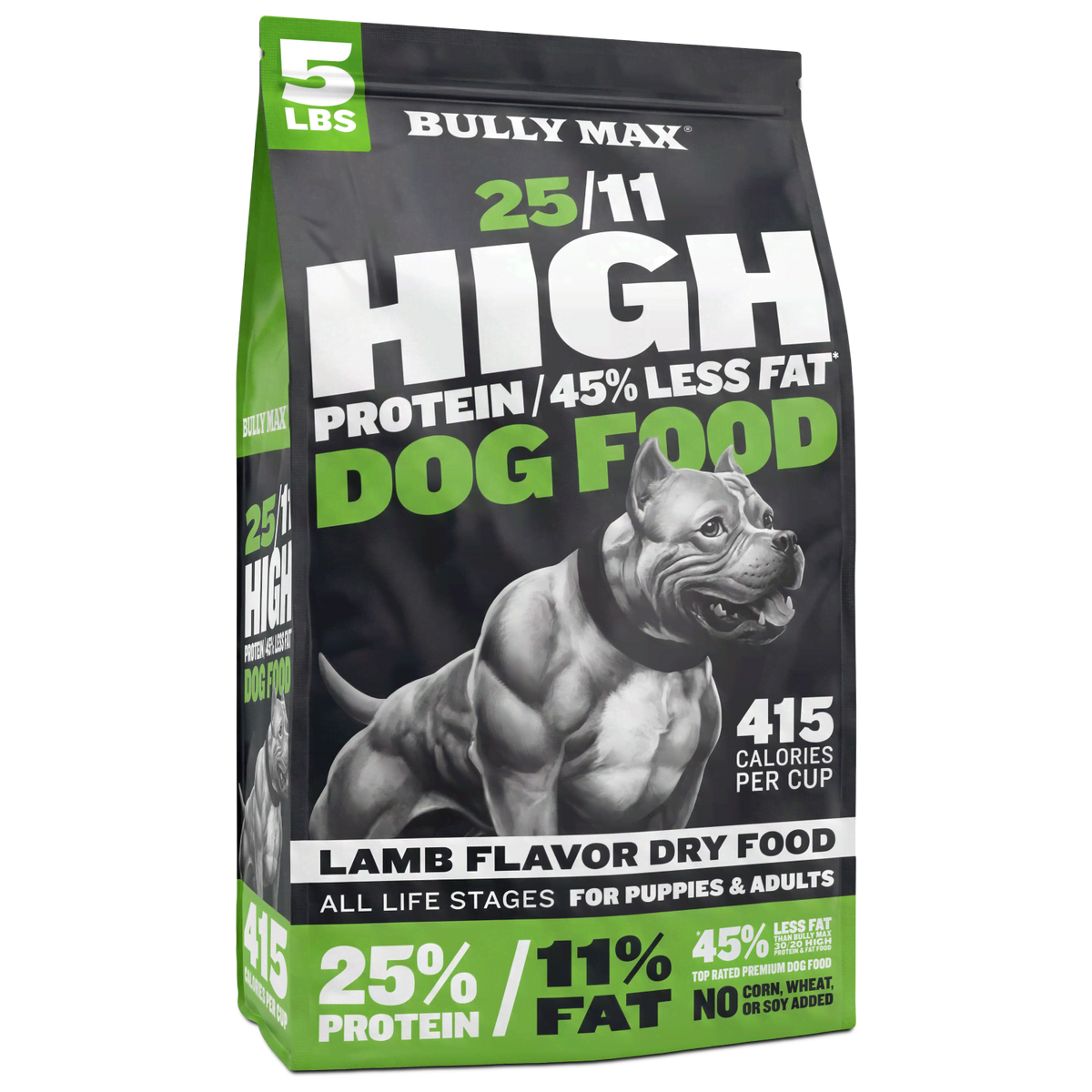Bully Max 25/11 High Protein Lamb Dog Food (45% less fat), 5 lb bag, front of bag