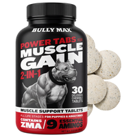 Bully Max Power Tabs for Muscle Gain 2-in-1, 30-count bottle, front of bottle