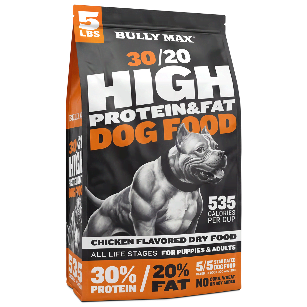 Bully Max 30/20 High Protein Chicken Dog Food, 5 lb bag, front of bag