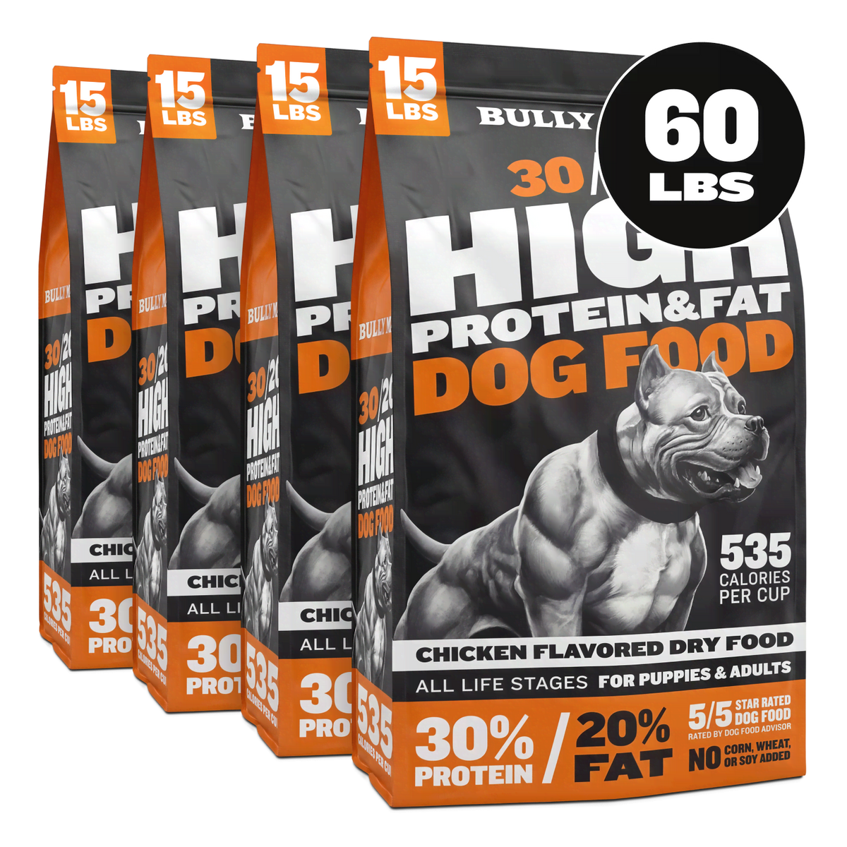 Bully Max 30/20 High Protein Chicken Dog Food, 60 lb bag, front of bag