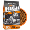 Bully Max 30/20 High Protein Chicken Dog Food, front of bag with a bowl of the kibble