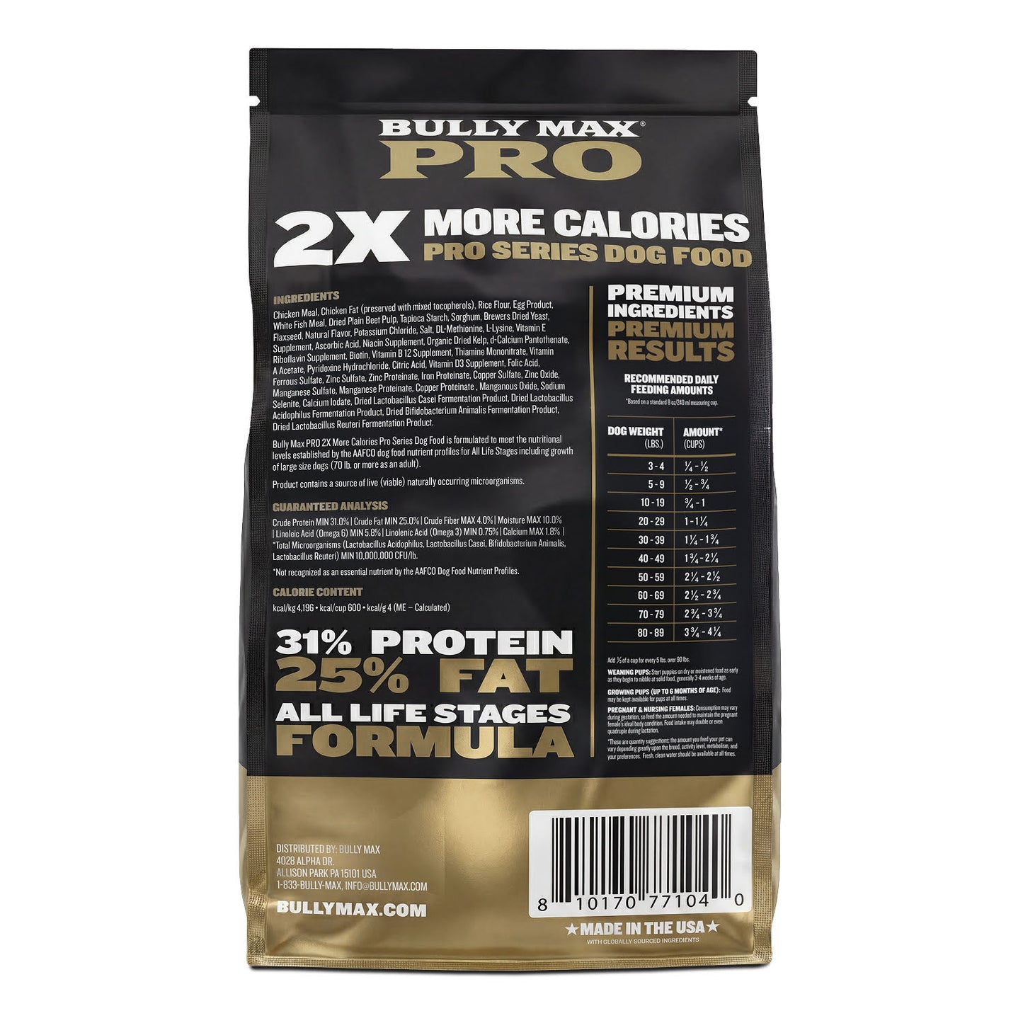 Bully Max PRO Series 31/25 High Calorie Dog Food