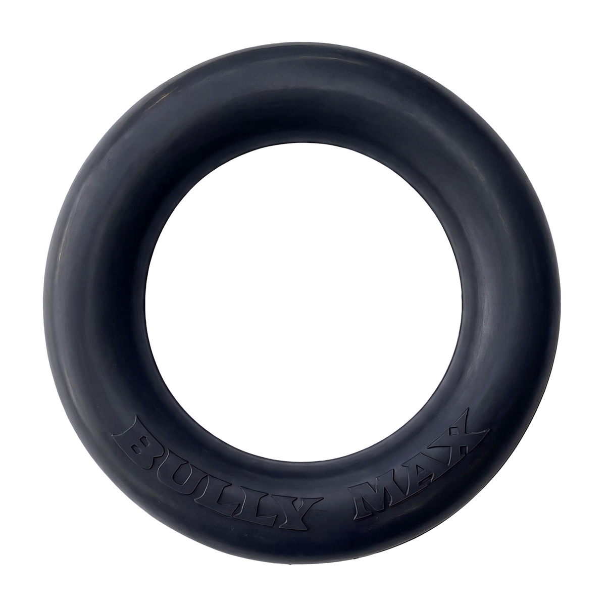 Black Bully Max heavy-duty chew ring dog toy, a natural rubber ring embossed with the Bully Max name