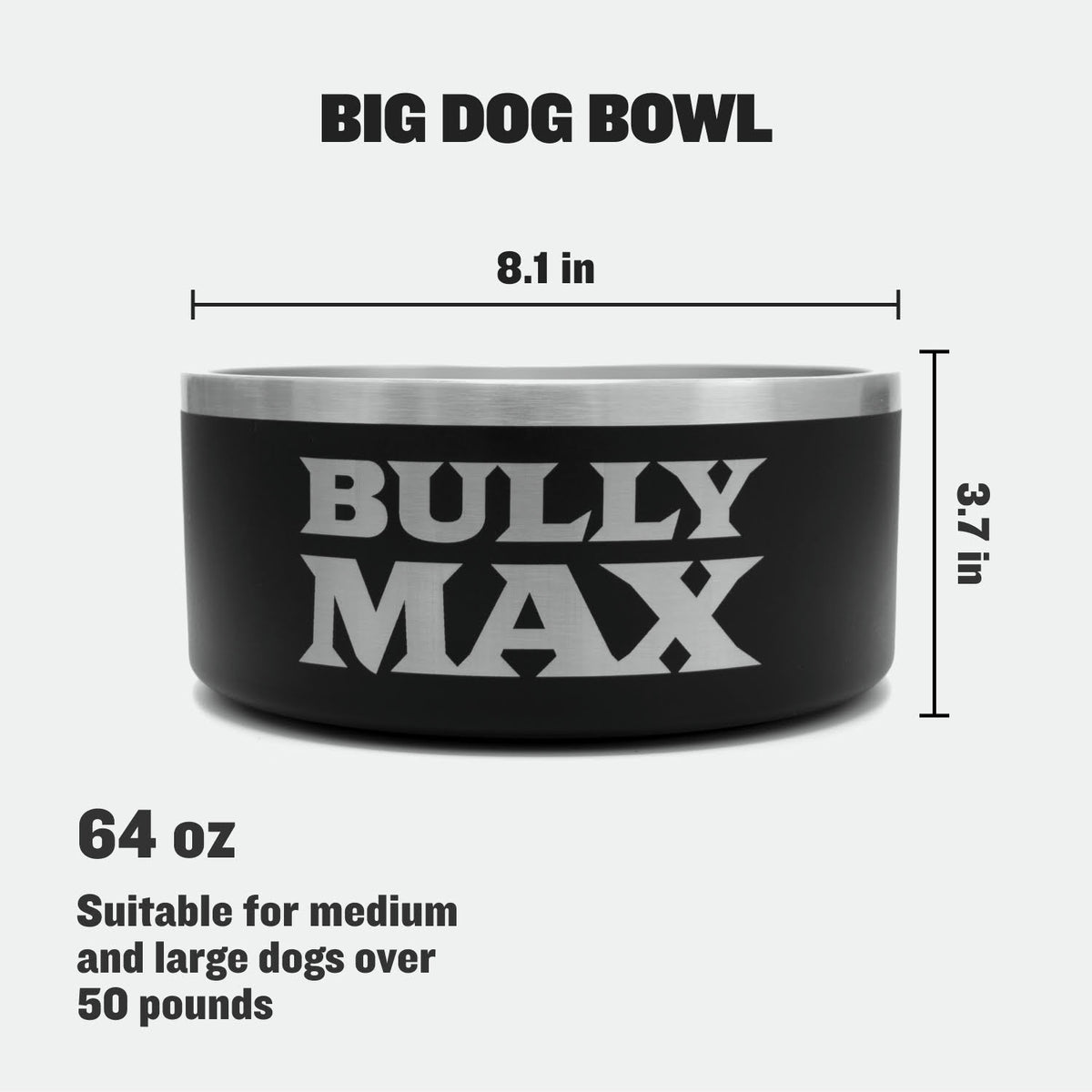Heavy-Duty Steel Dog Bowls big dog bowl: 64 oz, 8.1 in wide by 3.7 in tall, suitable for medium and large dogs over 50 pounds