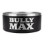 Heavy-Duty Steel Dog Bowls: black powder-coated stainless steel bowl with a brushed steel rim and silver Bully Max logo, front view on white