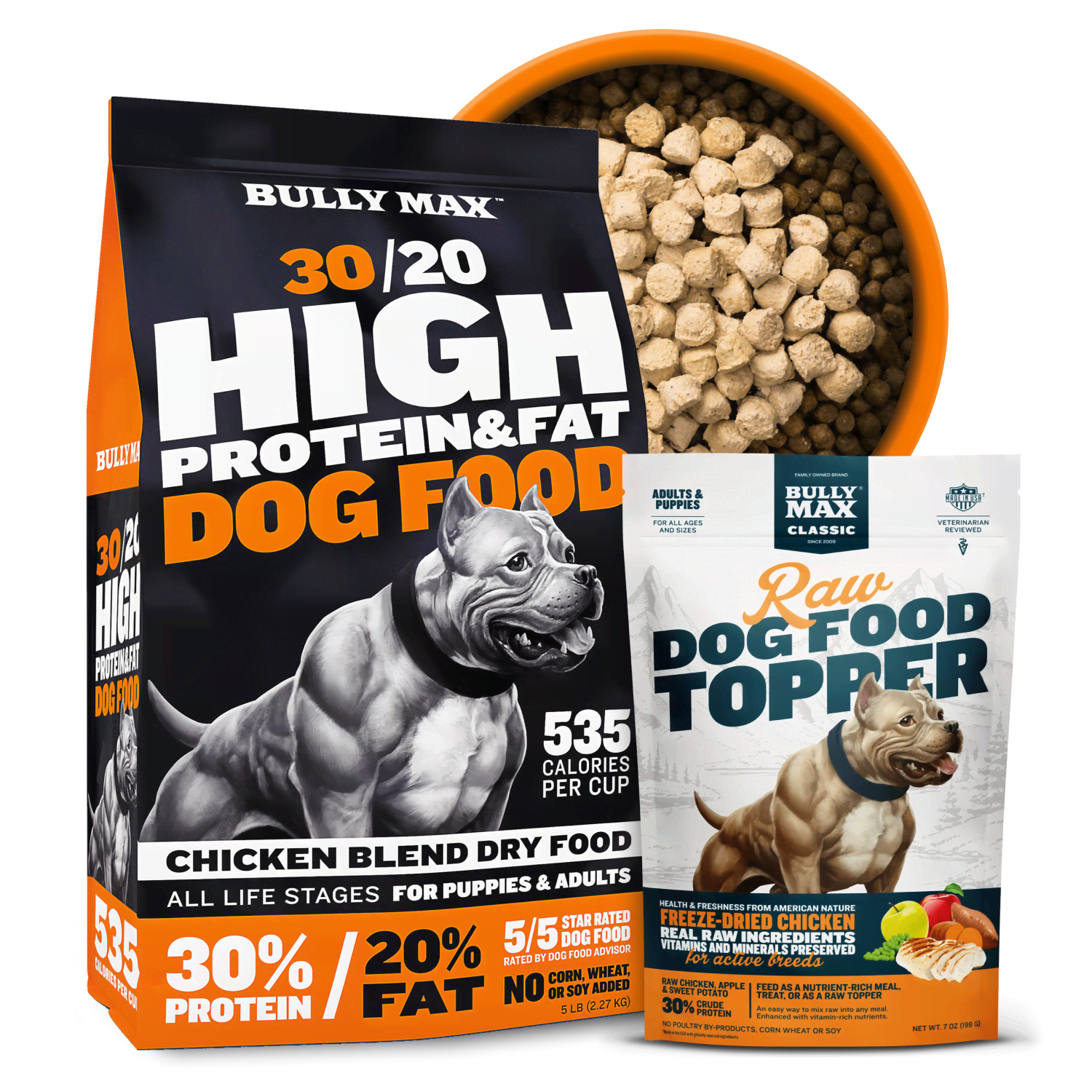 Bully Max 30/20 Dry Food & Freeze-Dried Raw Food Chicken Topper