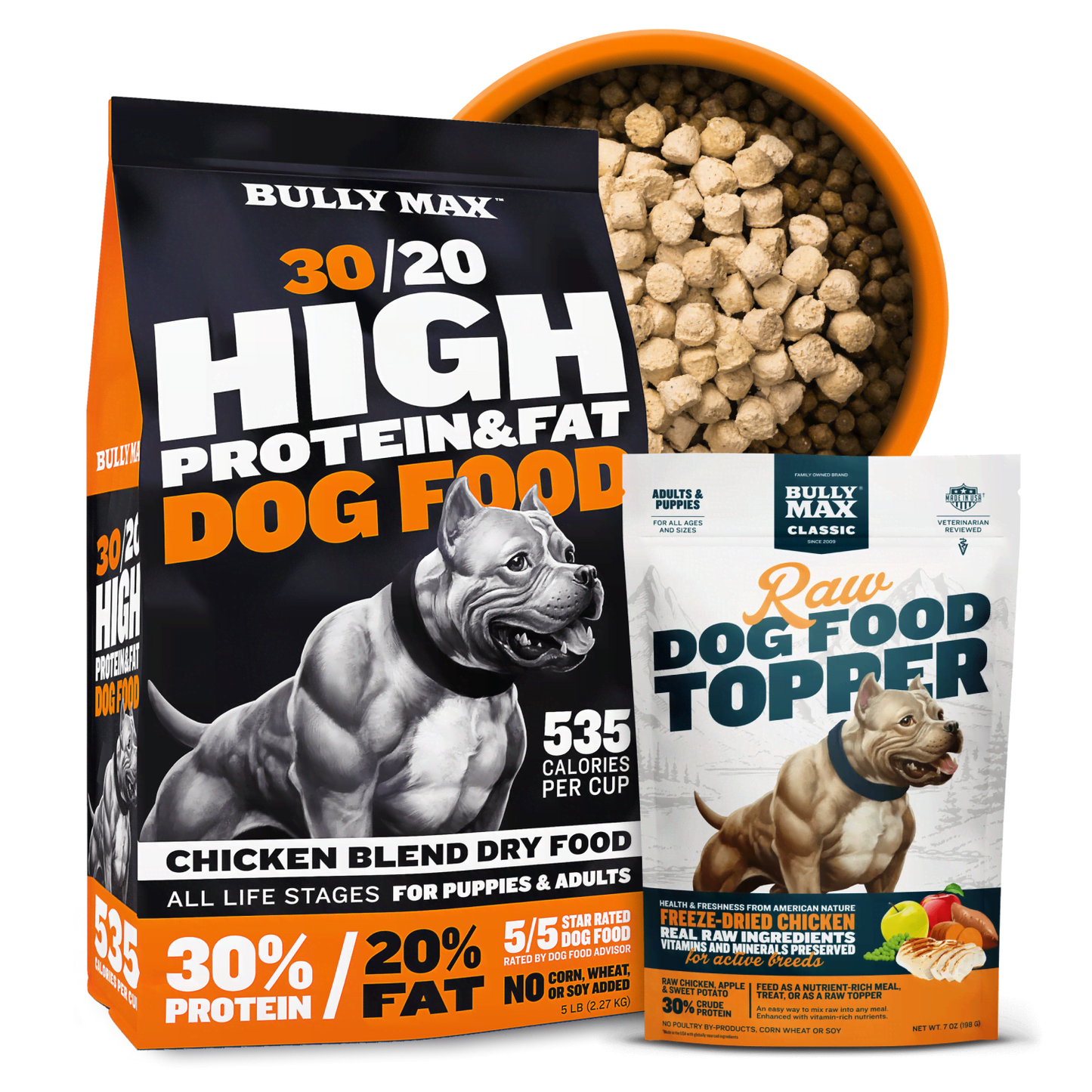 Bully Max 30/20 Dry Food & Freeze-Dried Raw Food Chicken Topper