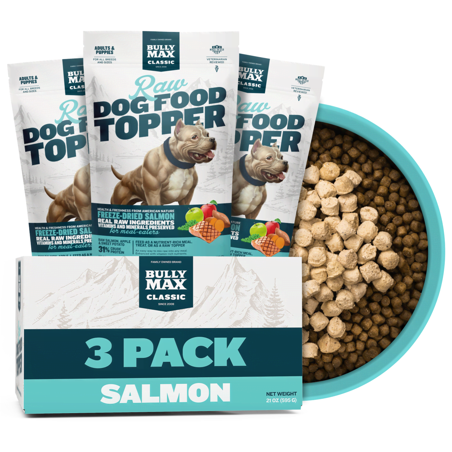 Bully Max Freeze-Dried Salmon Raw Dog Food Toppers - 3 Pack