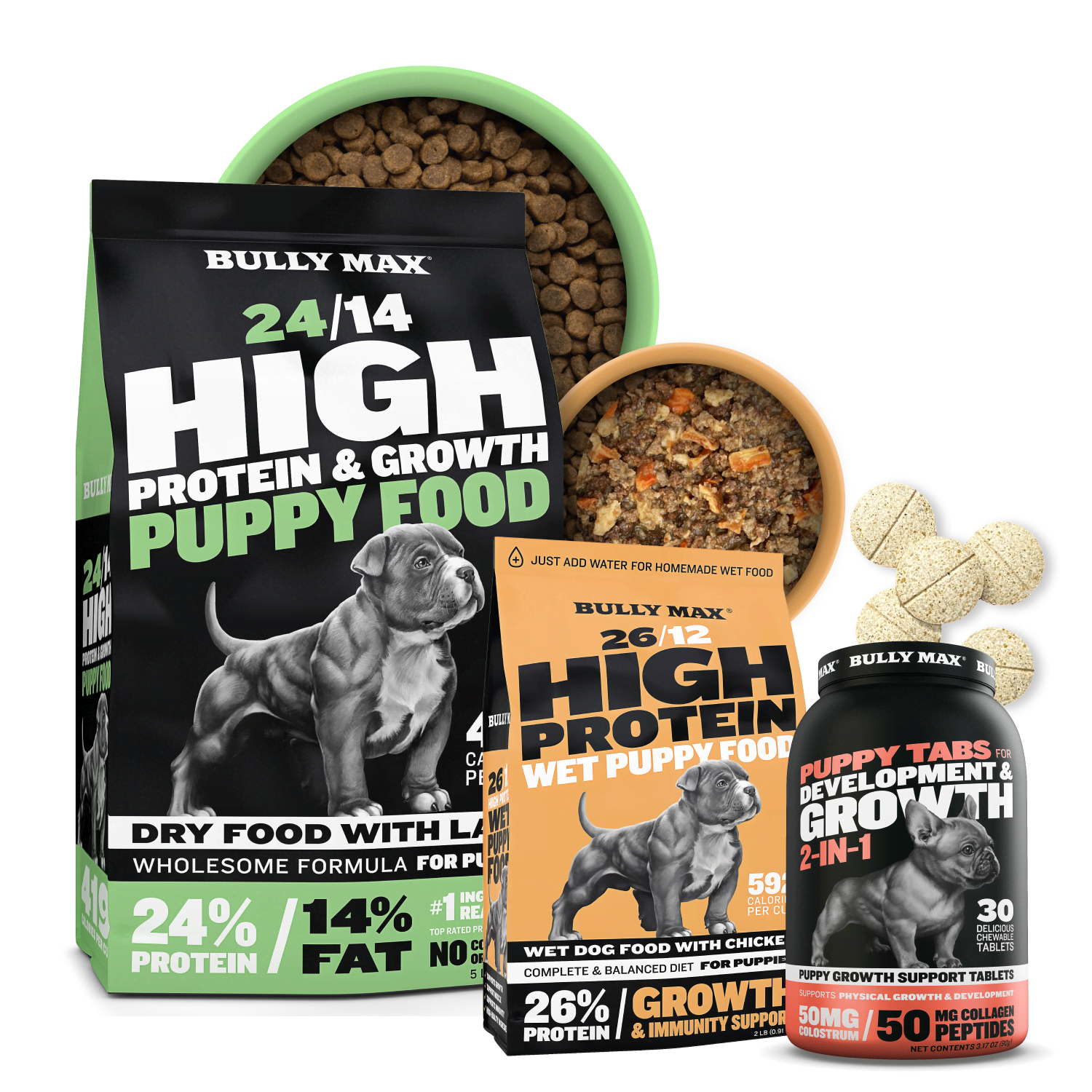 Puppy Wet Food Dry Food Supplements Bundle Bully Max