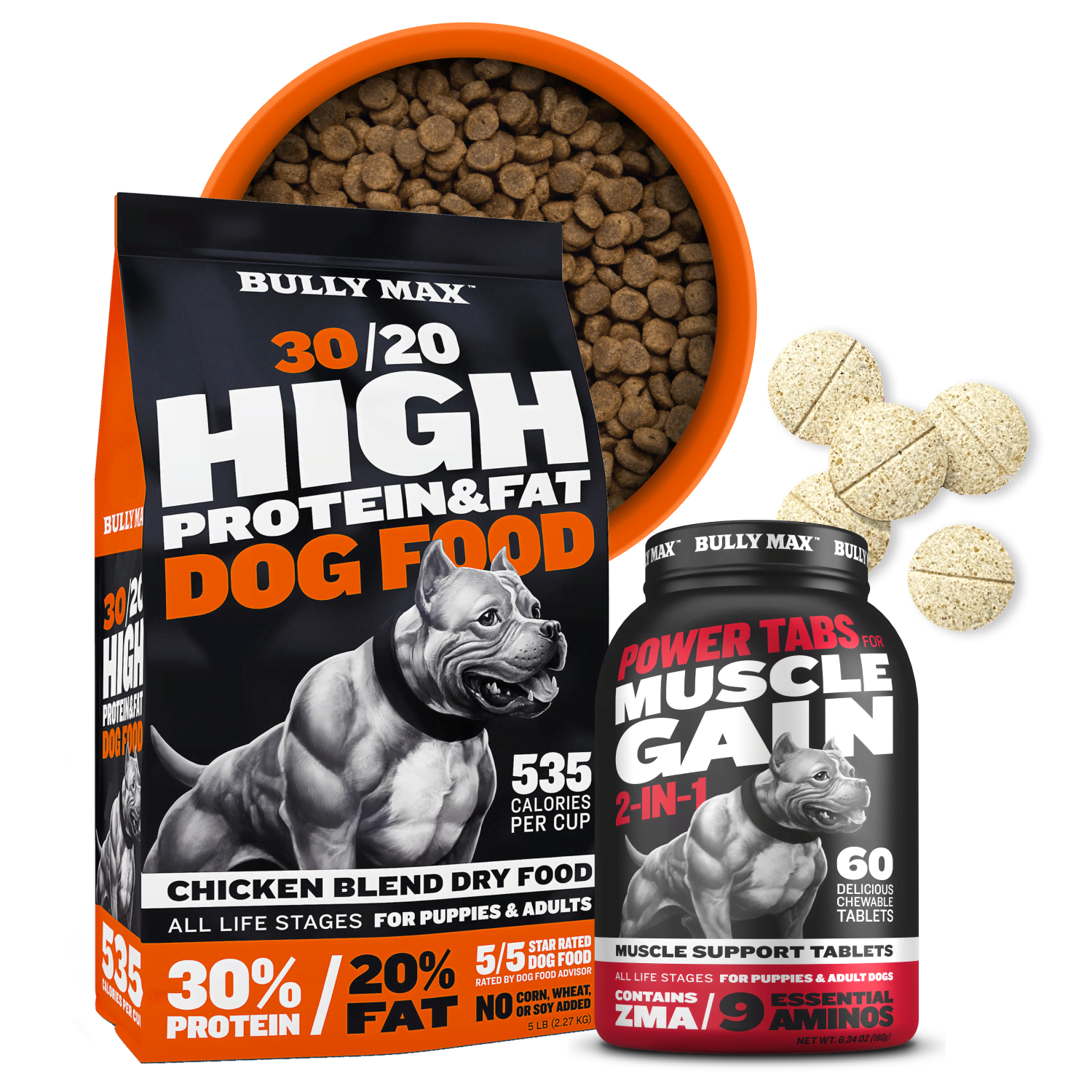 Bully Max Dog Food 40 lbs. Muscle Building Tablets Bundle Bully Max