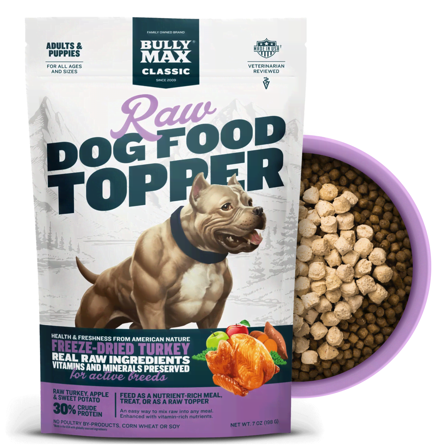 Freeze Dried Raw Dog Food Toppers Turkey Flavor Bully Max