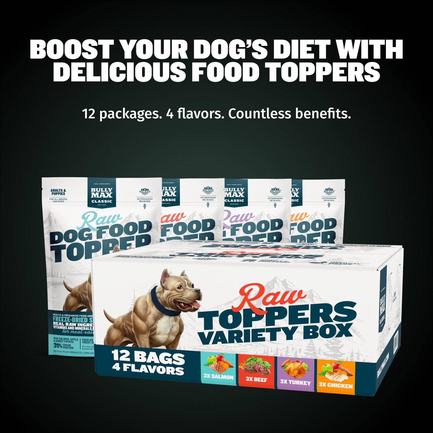 Bully Max Freeze-Dried Raw Topper 12ct Variety Pack Box