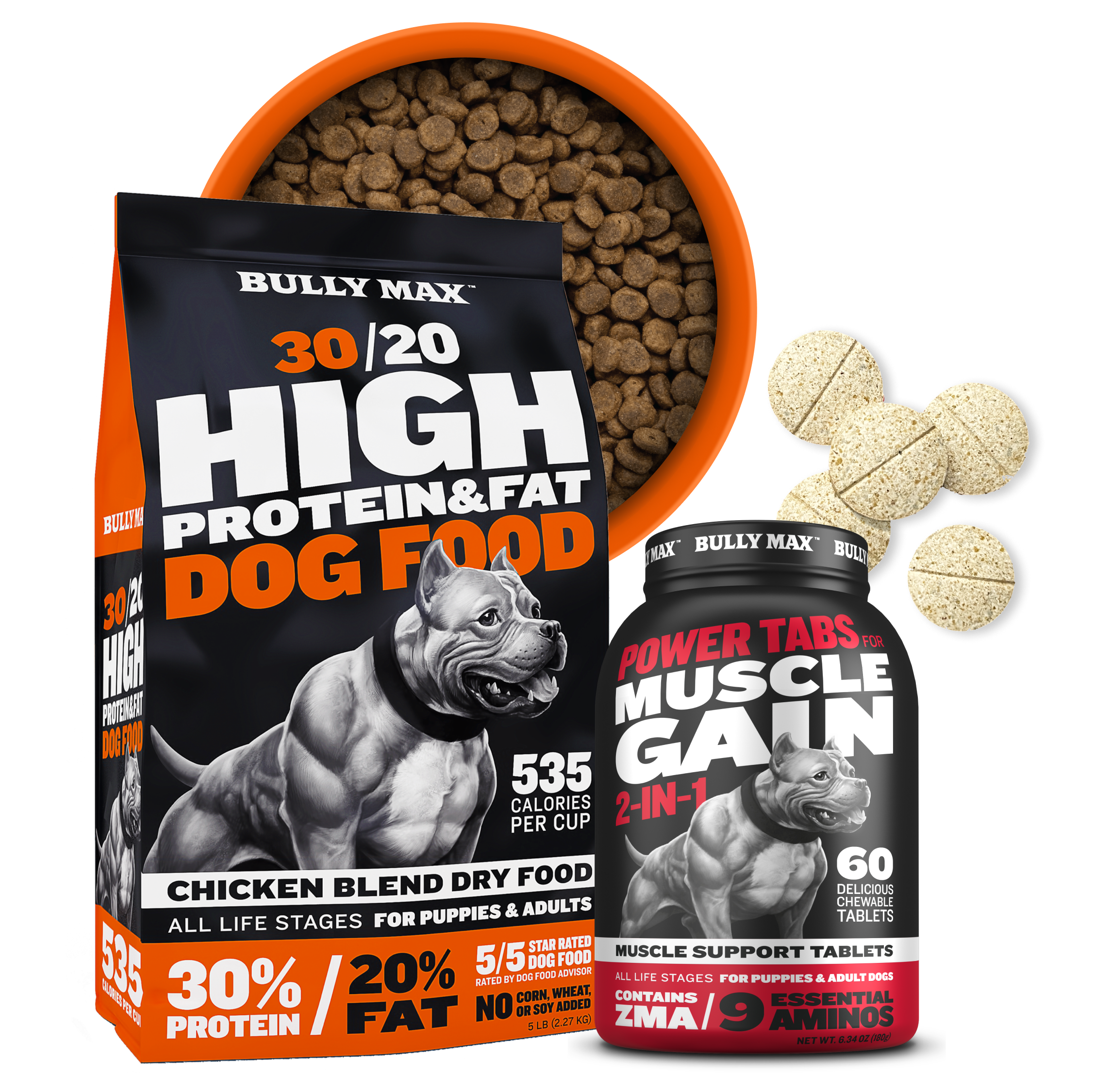 Bully Max Pit Bull Dog Food and Muscle Building Supplement Combo