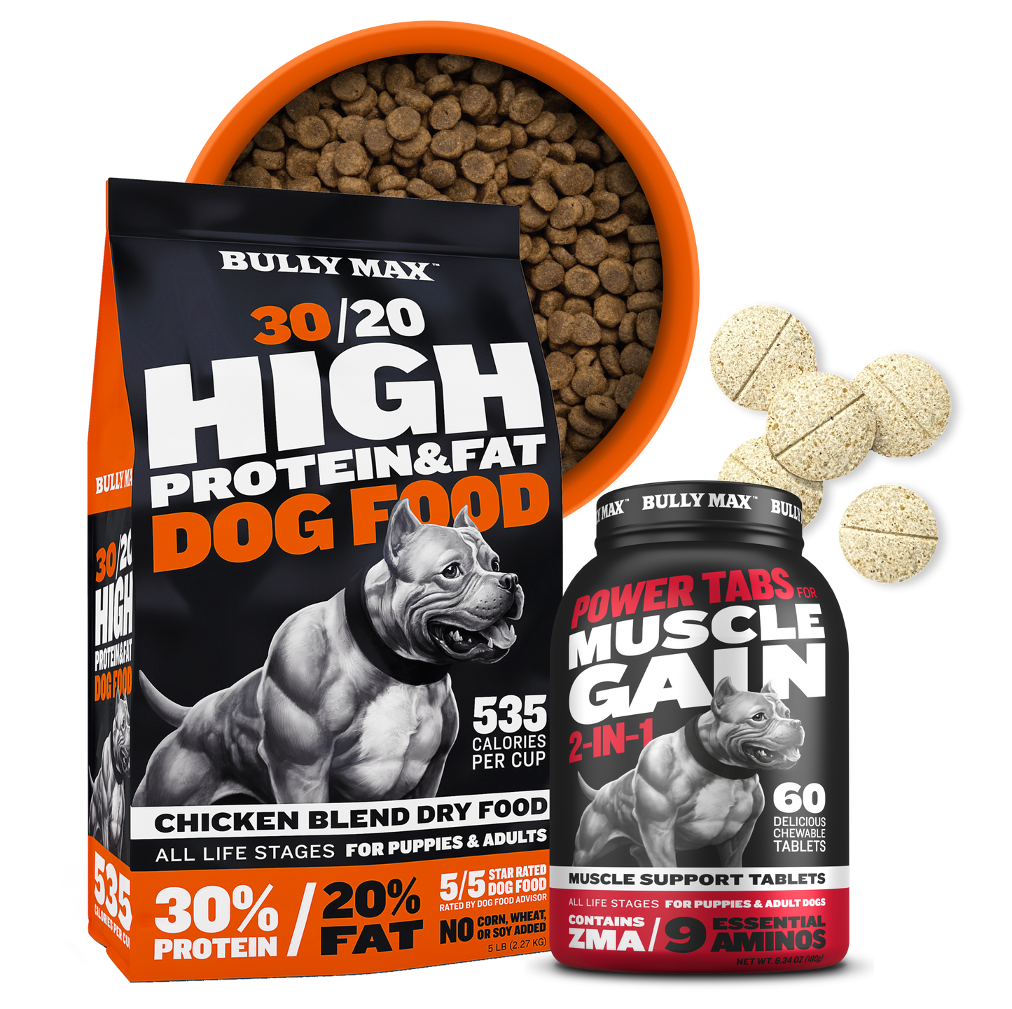 Bully Max Dog Food & Muscle Gain Tablet Bundle (15 lbs)